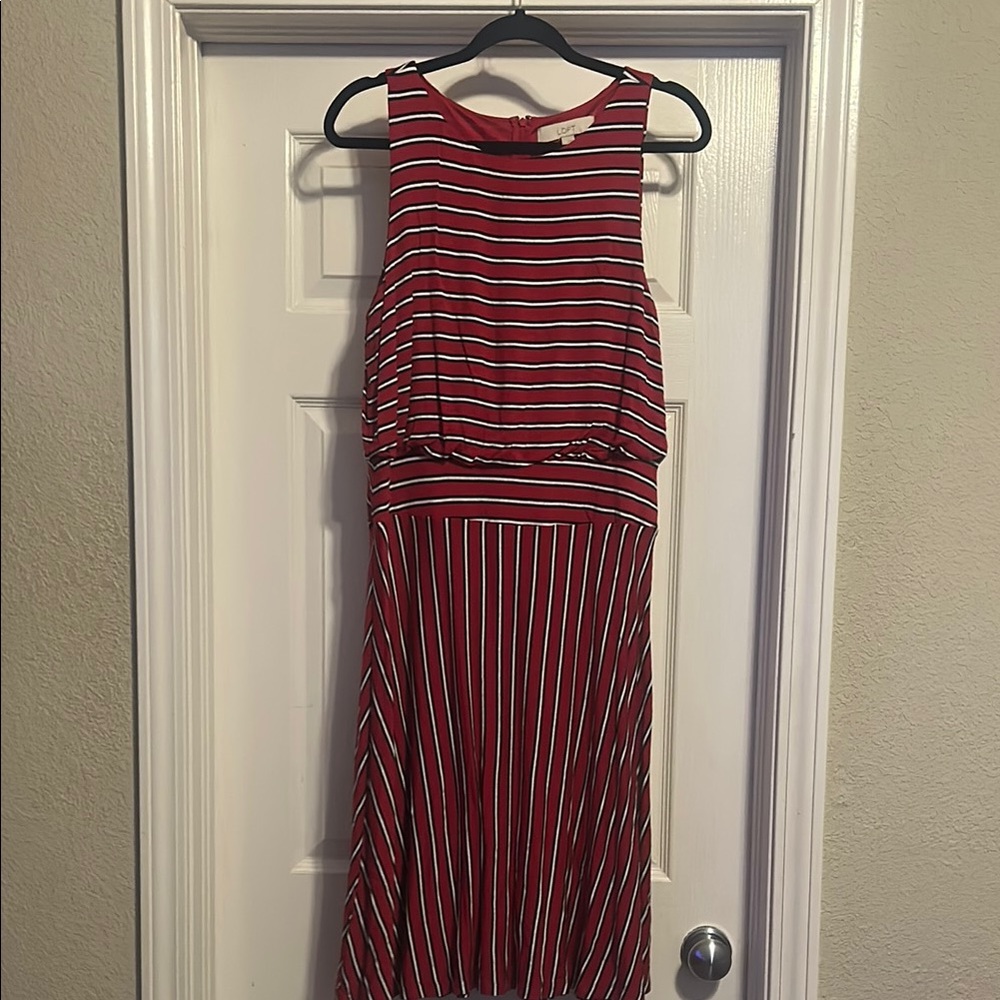 LOFT Red and White Striped Midi Dress